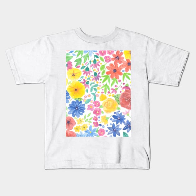 Floral watercolor pattern white Kids T-Shirt by katerinamk